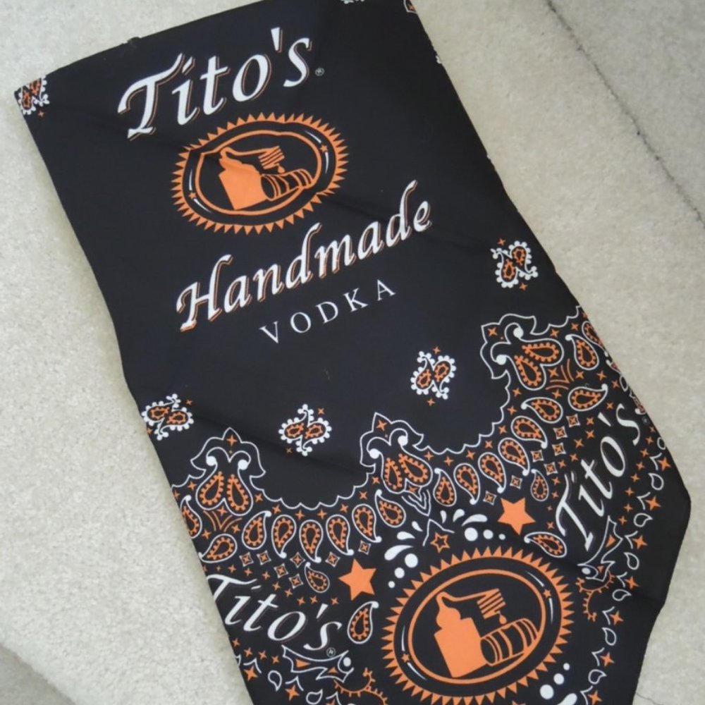 Tito's Vodka Bandana Orange White Paisley on Black Scarf Headband etc 22x22 New